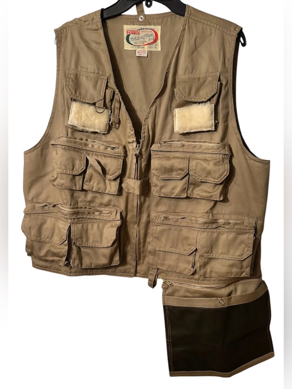 World Famous Fly Fishing Vintage 70s Khaki Utility Zip Bait Pouch Vest Size L